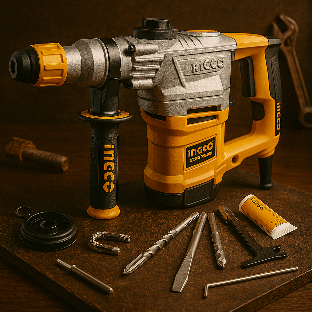 INGCO RH10506 Bor Rotary 1050W 26mm 3 Mata Bor & 2 Chisel untuk Pengeboran Beton Batu Bata RH10506 M