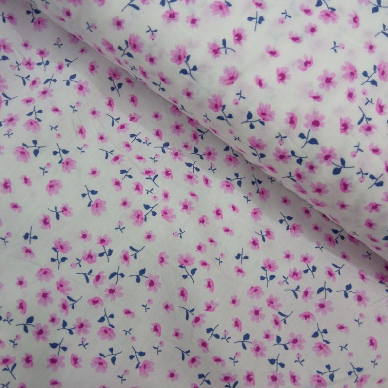 KAIN KATUN POPLIN PREMIUM GARMEN MOTIF BUNGA PINK