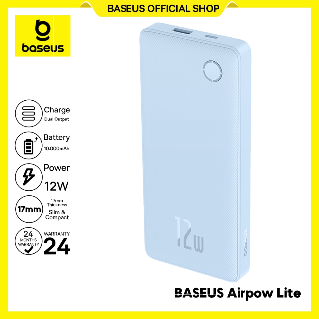 Baseus Power Bank Airpow 10000mAh Fast Charging 3A 12W Cable USB to Type-C Powerbank