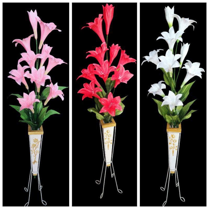 [bunga set pot] bunga lily artificial 10 kuntum jumbo  / Bunga plastik LILY BUNGA HIAS PLASTIC ARTIF