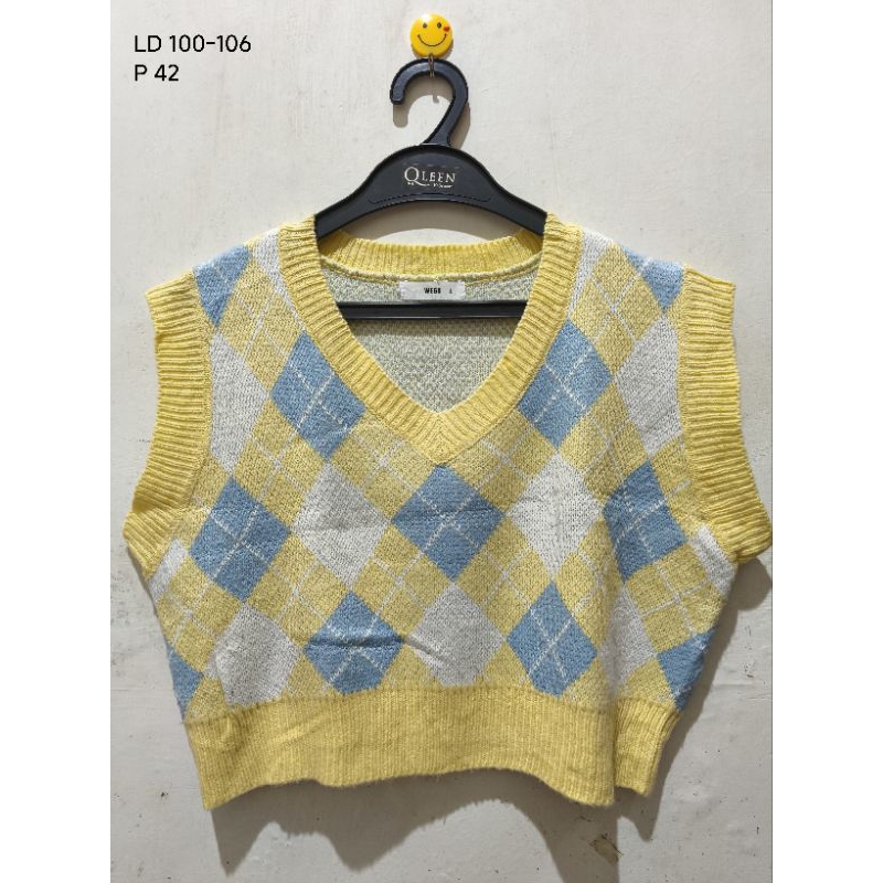 Preloved VEST crop WEGO KETUPAT kuning biru pastel