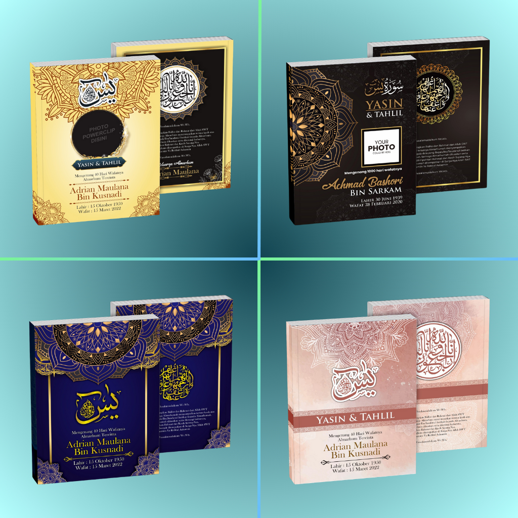 Buku Yasin dan Tahlil Custom Lengkap Foto Almarhum Kemas Plastik + Tasbih Souvenir 40 Hari