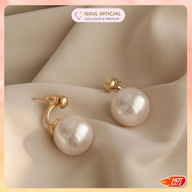 COD iSoul Anting Mutiara Besar Viral Korea Pink Kristal Stud Earrings Pearl Tusuk Wanita Giwang