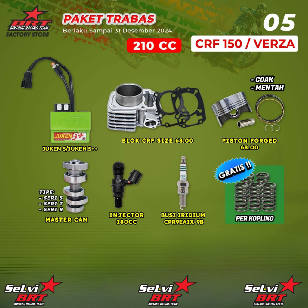 PAKET TRABAS BRT BLOK CAST IRON SET PISTON 68.00MM ECU JUKEN 5++  BUSI IRIDIUM INJECTOR MASTER CAM N