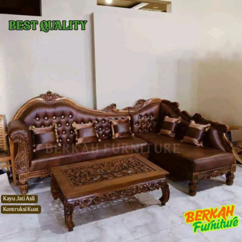 sofa sudut ukir jepara kayu jati asli