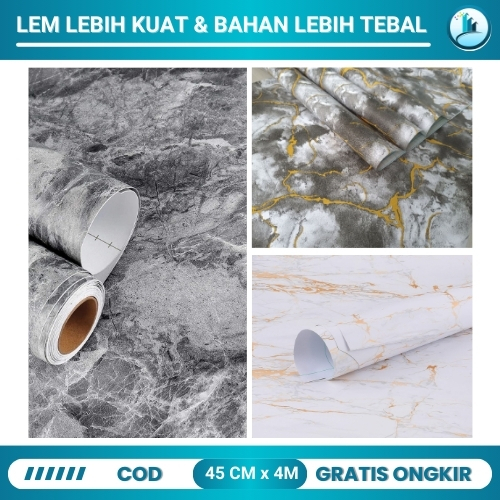 Wallstiker Wallpaper Dinding Kamar Tidur Marbel Marmer Granite Abu Hitam Premium Berperekat Lem