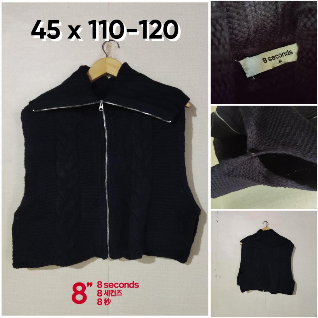 Vest Kepang 8 Seconds Dark Navy Size M Wanita Leher Turtleneck Zipper Rajut ZX268