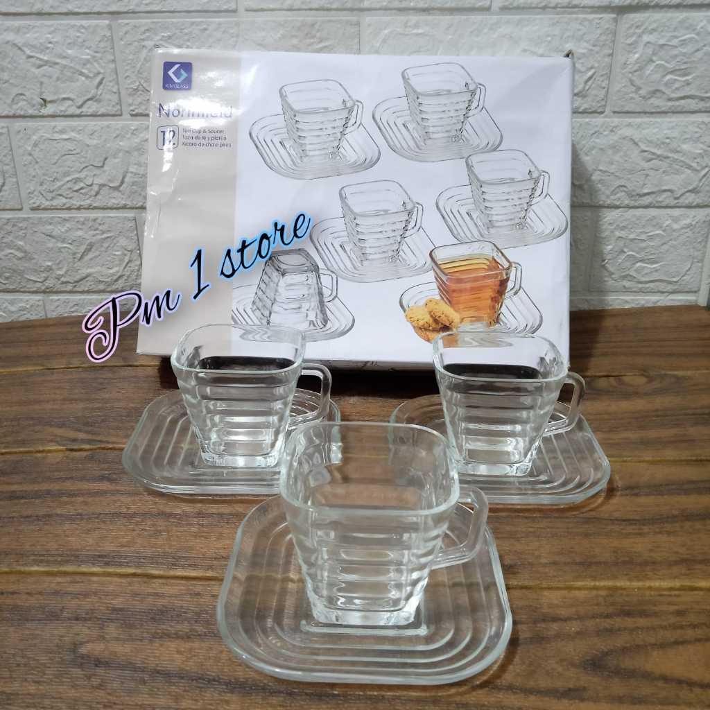 CANGKIR SET KACA KIMGLASS ISI 12pcs //cangkir SET KACA BENING MODEL KOTAK