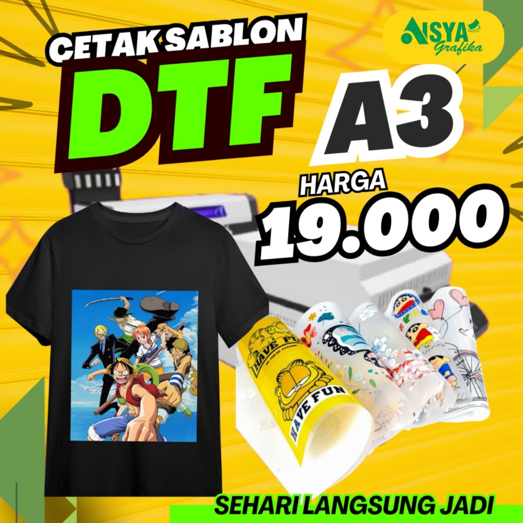 CETAK DTF A3 | kaos sablon DTF A3, print DTF | sablon kaos custom / Direct Transfer Film