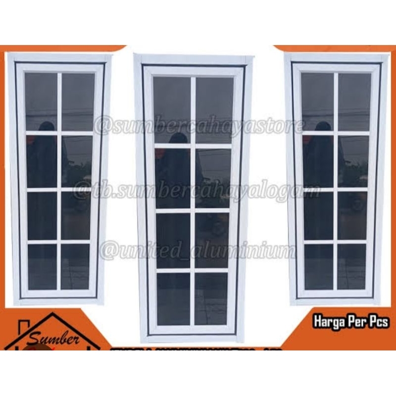 1SET KUSEN JENDELA ALUMINIUM ORNAMEN 3IN KOMPLIT KUNCI ENGSEL TINGGAL PASANG UKURAN L60 T 180 GRATIS