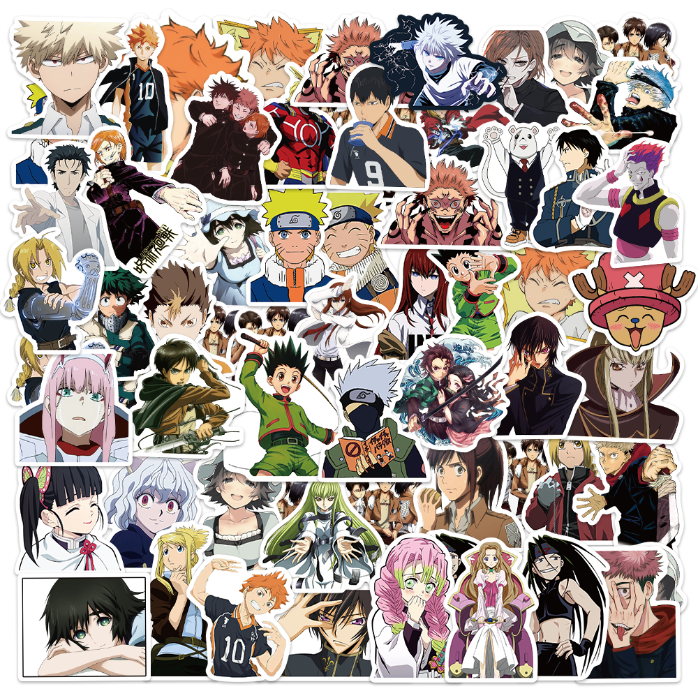 

50 pcs stiker Campuran Anime cute kedap udara perekat tahan air cocok untuk laptop, skateboard dan dekorasi ponsel