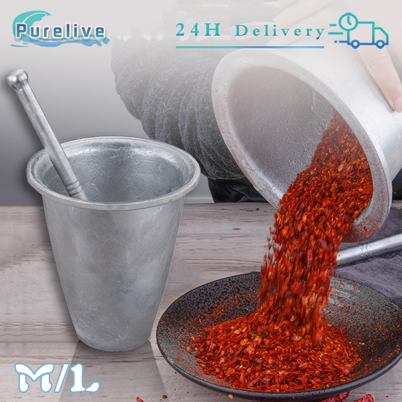 M/L Lumpang Besi Tebal Alat Penumbuk Obat Mortar Pestle Tumbukan Bumbu Obat