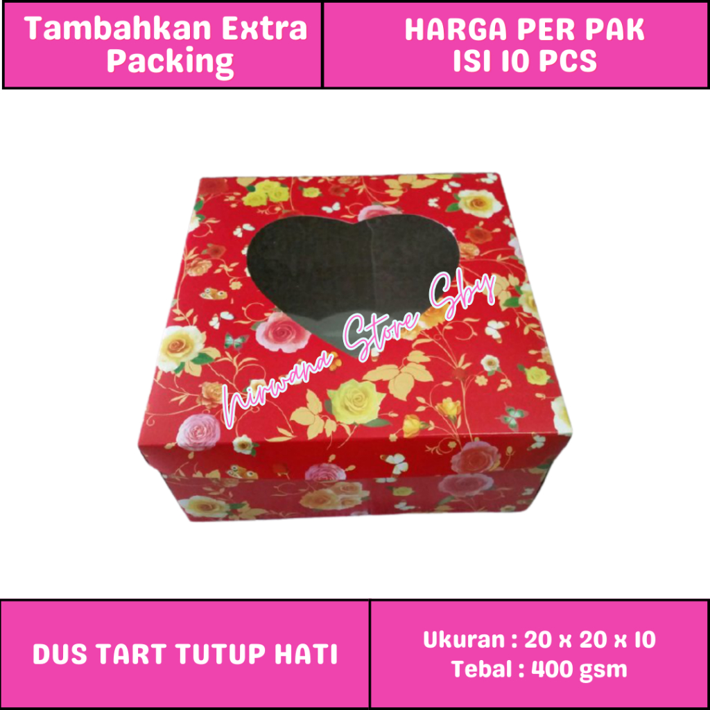 

Dus Tart Tutup Hati 20x20x10 / Dus Kue / Kotak Kue / Box Nasi / Dus Nasi