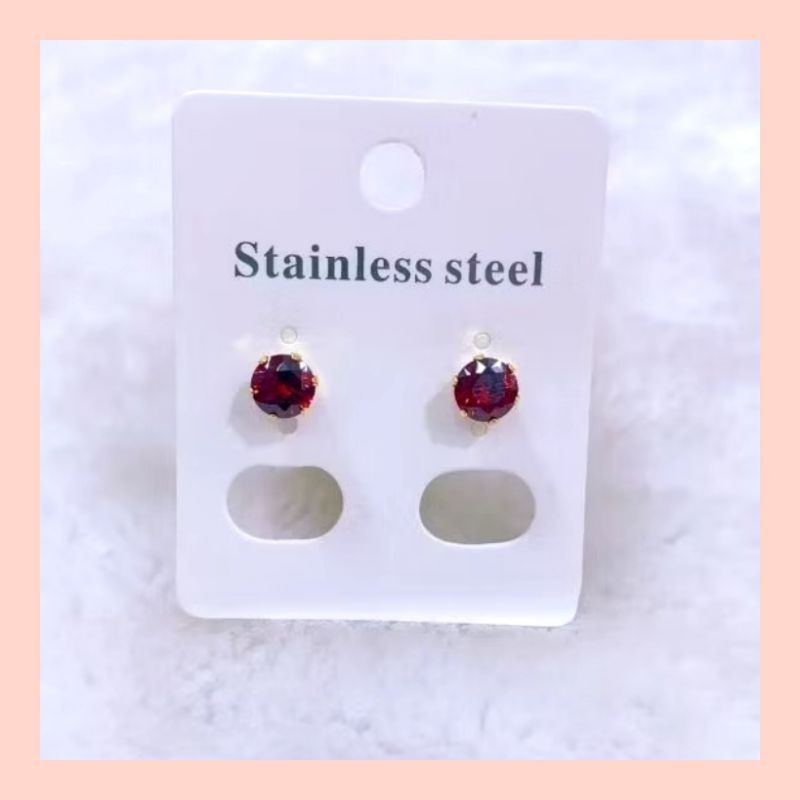 New Anting Wanita Titanium Motif Permata Merah