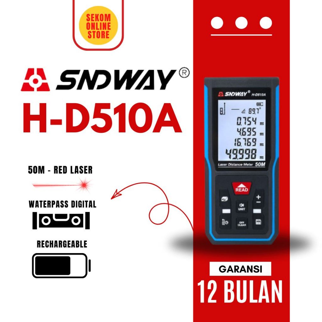 Sndway H-D510A Meteran Laser Digital 50 Meter Rechargeable