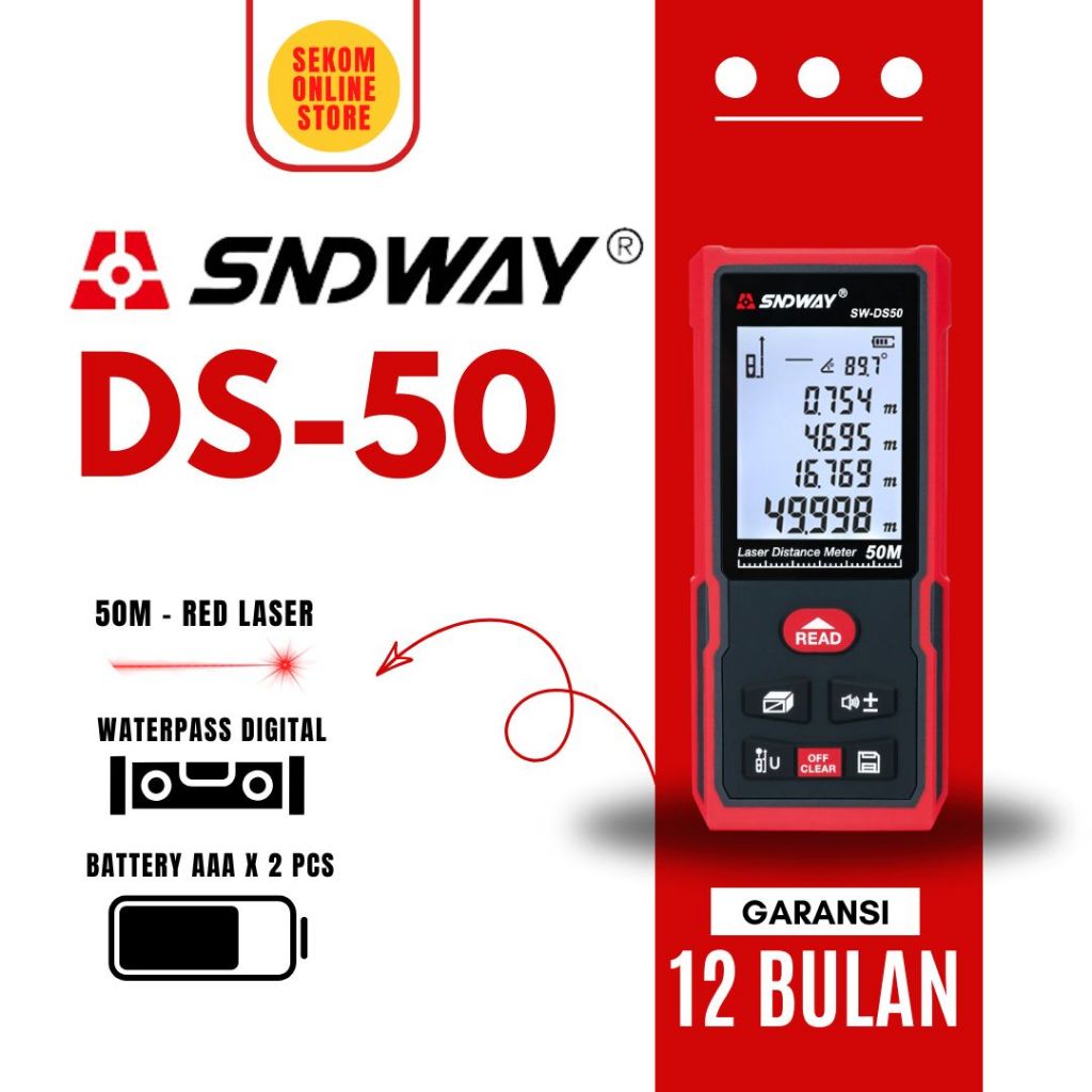 SNDWAY SW-DS50 Meteran Laser Digital Jarak 50 Meter