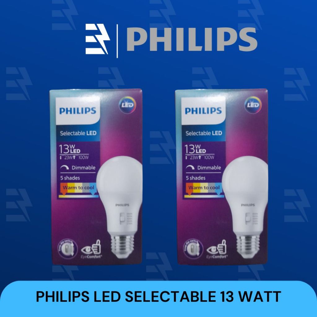 LAMPU PHILIPS BULB DIPSWITCH SELECTABLE LED LAMPU 5 CAHAYA SWITCH DIMMABLE E27 13 WATT