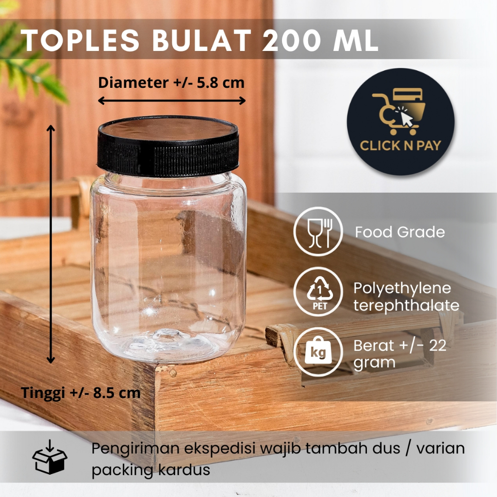 ISI 50 PCS TOPLES PLASTIK 200ML BULAT/ TOPLES SAMBAL/ TOPLES BUMBU/ TOPLES KECIL PET
