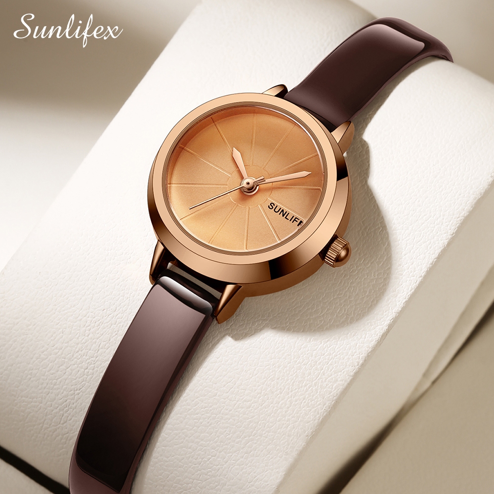 Sunlifex Jam Tangan Wanita Korea Retro Mini Dial Kasual Tali Kulit Jam Tangan Cewek Original 3343