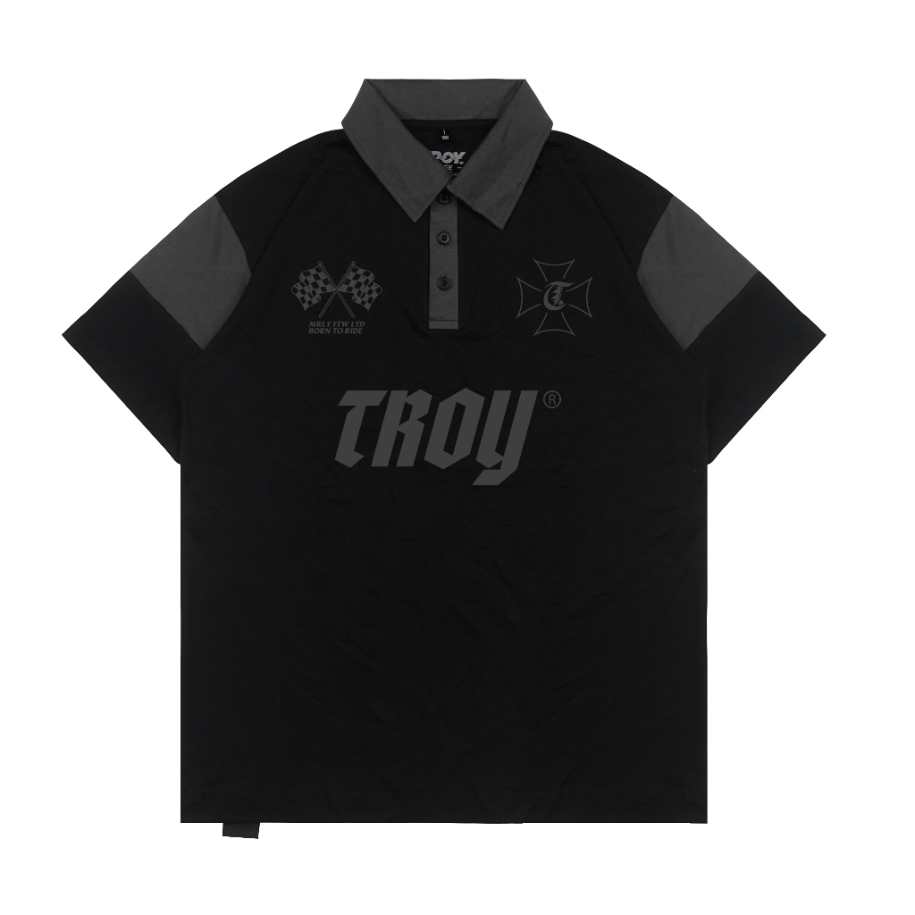 Troy Company Wangky Polo Shirt Black Grey Born To Ride - Kaos Polo Hitam Abu WKD 3124
