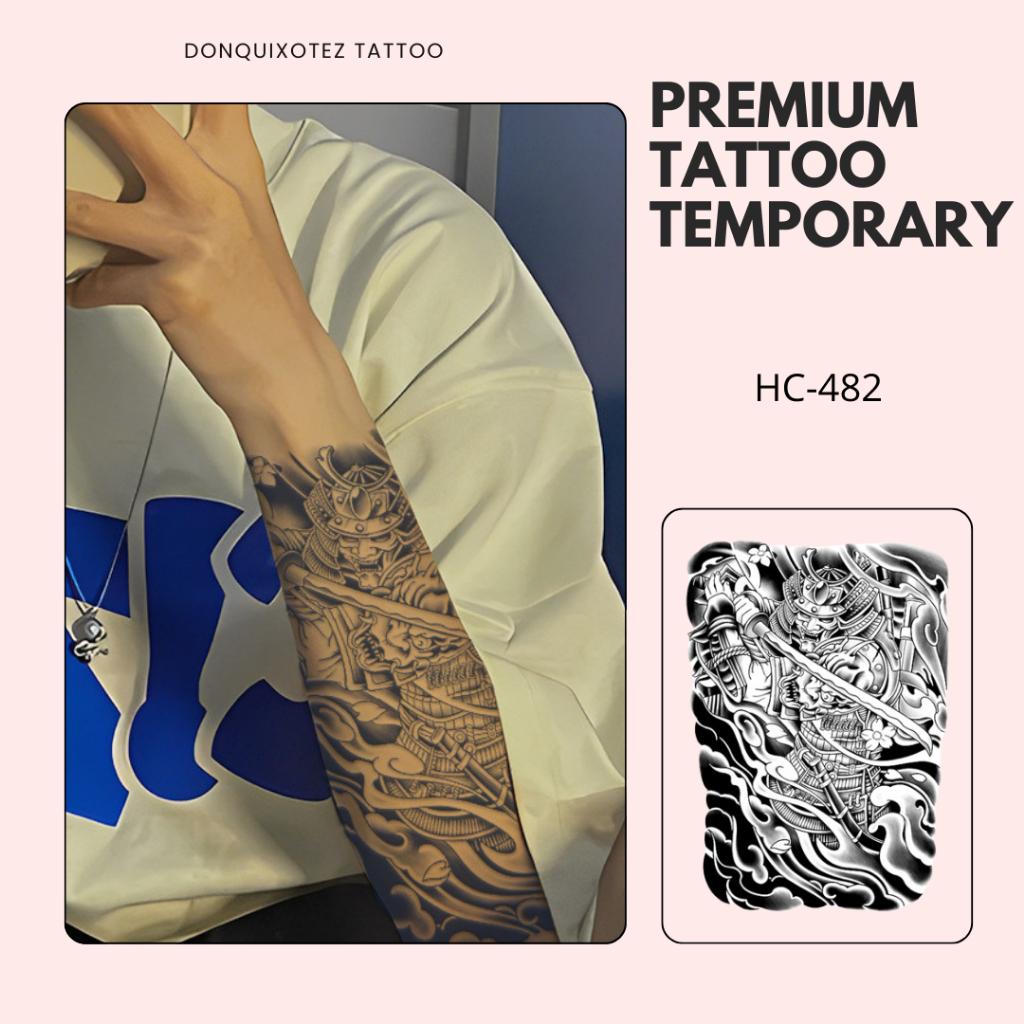 PREMIUM HC-482 Tato temporer tahan lama 1 bulan motif samurai aesthetic semi permanen fruit ink tatt