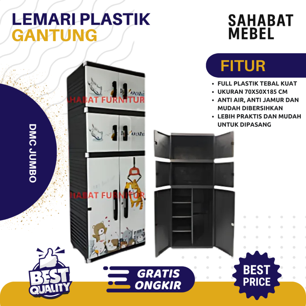 Lemari Plastik Gantung Mr Plast Miami Orlando DMC Jumbo / Almari Anak Plastik / Lemari Baju Plastik