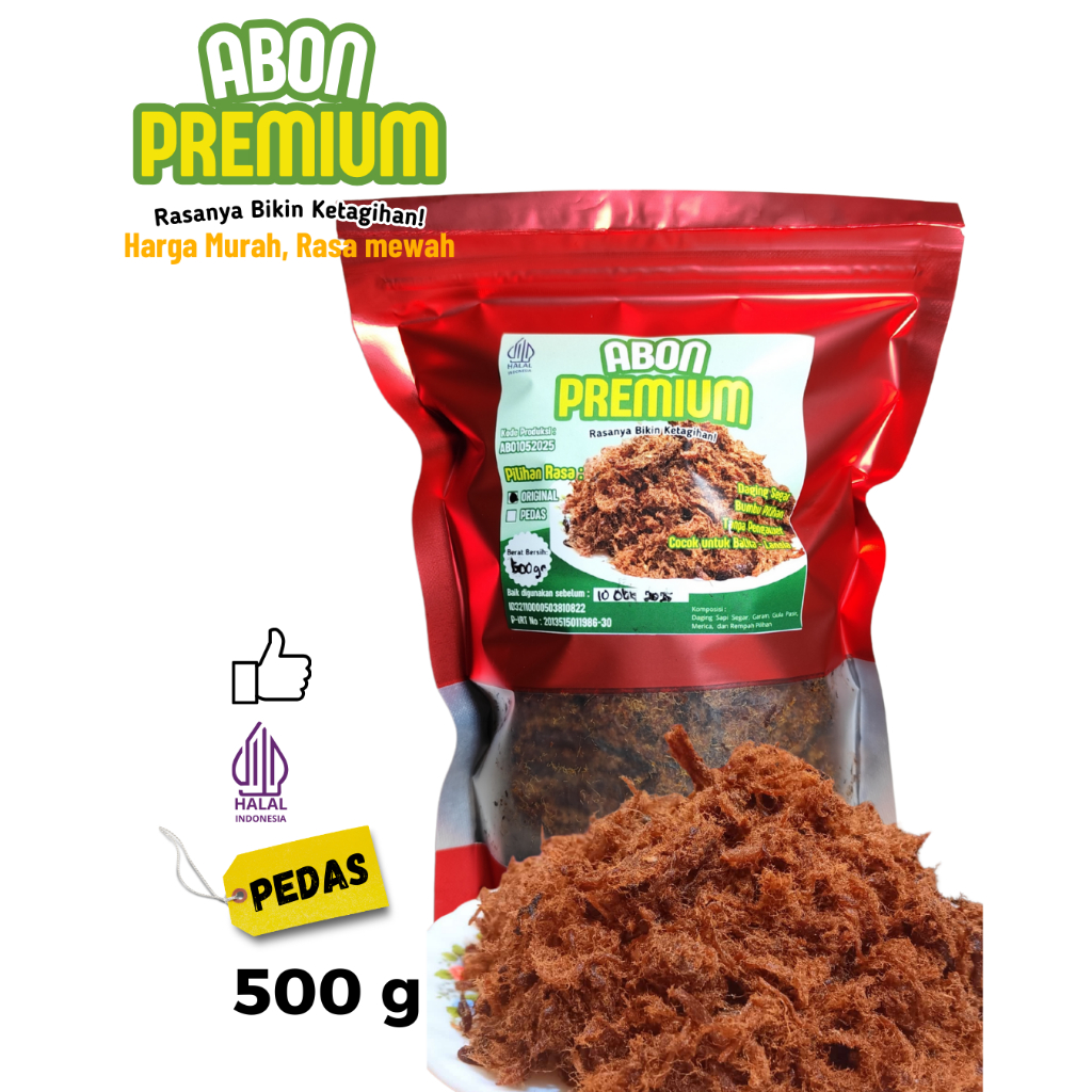 

Abon Sapi PREMIUM Asli Lezat dan Siap Saji 500g PEDAS (Pedas Manis dan Gurih)