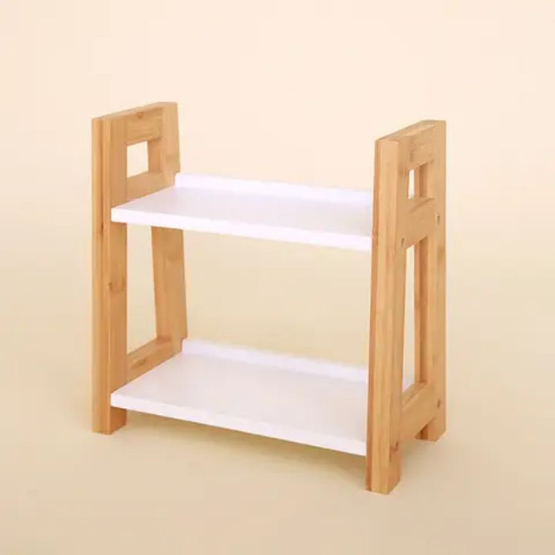 Rak Rack Holder Kayu Tempat Wadah Toples Lada Garam Merica Bumbu Masak Dapur 2 Susun Serbaguna