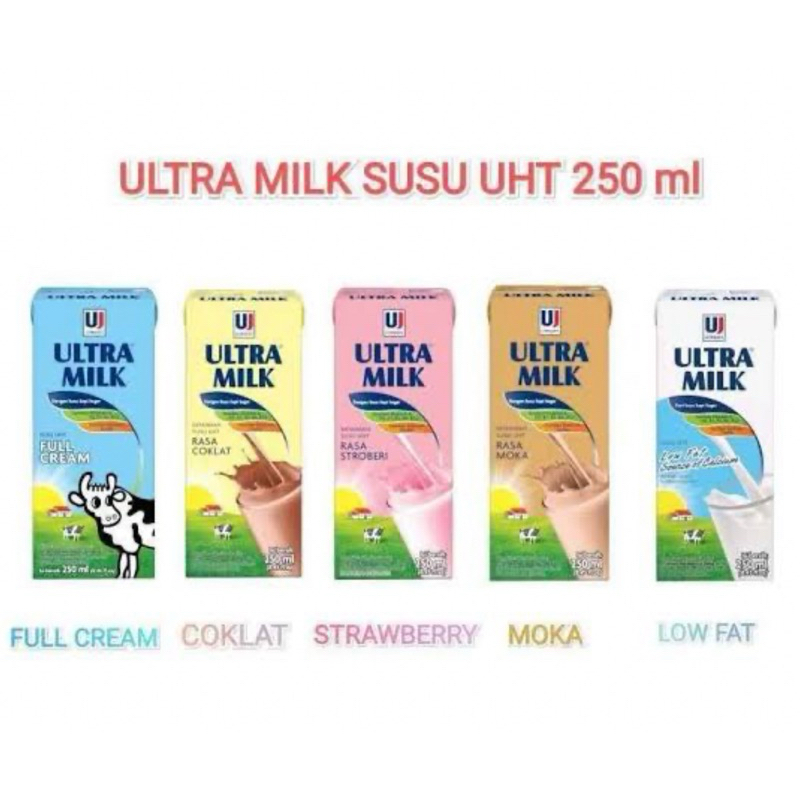 

ultra milk susu UHT 250 ml full cream strawberry coklat moka 250ml
