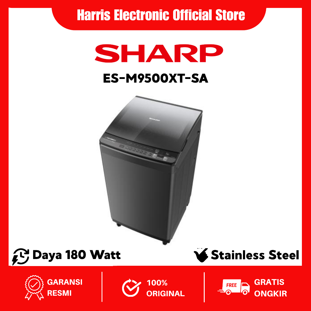 Mesin cuci Sharp 9.5 Kg New Megamouth Series 2.0 ES-M9500XT-SA / 9500XT / 9500 XT Inverter