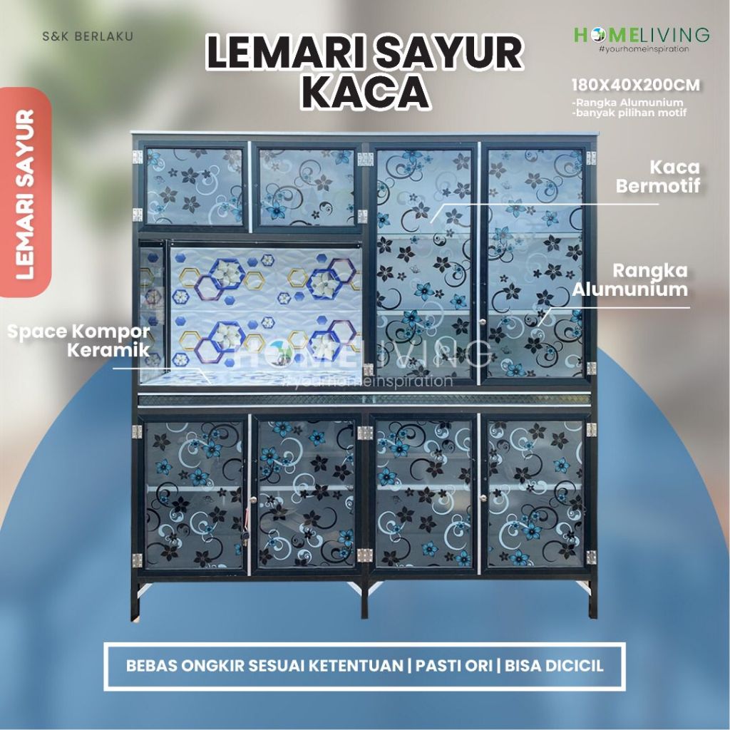 HOMELIVING - RAK DAPUR KACA - LEMARI DAPUR KACA - LEMARI SAYUR - RAK SAYUR