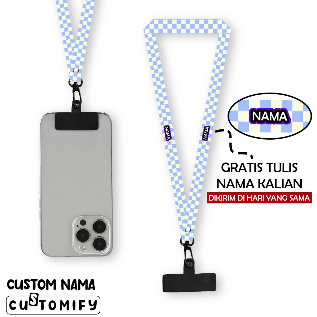 Lanyard Custom Nama Tali Gantungan Handphone Free Clip Hp + 3 karet 1,5 cm - Design 61