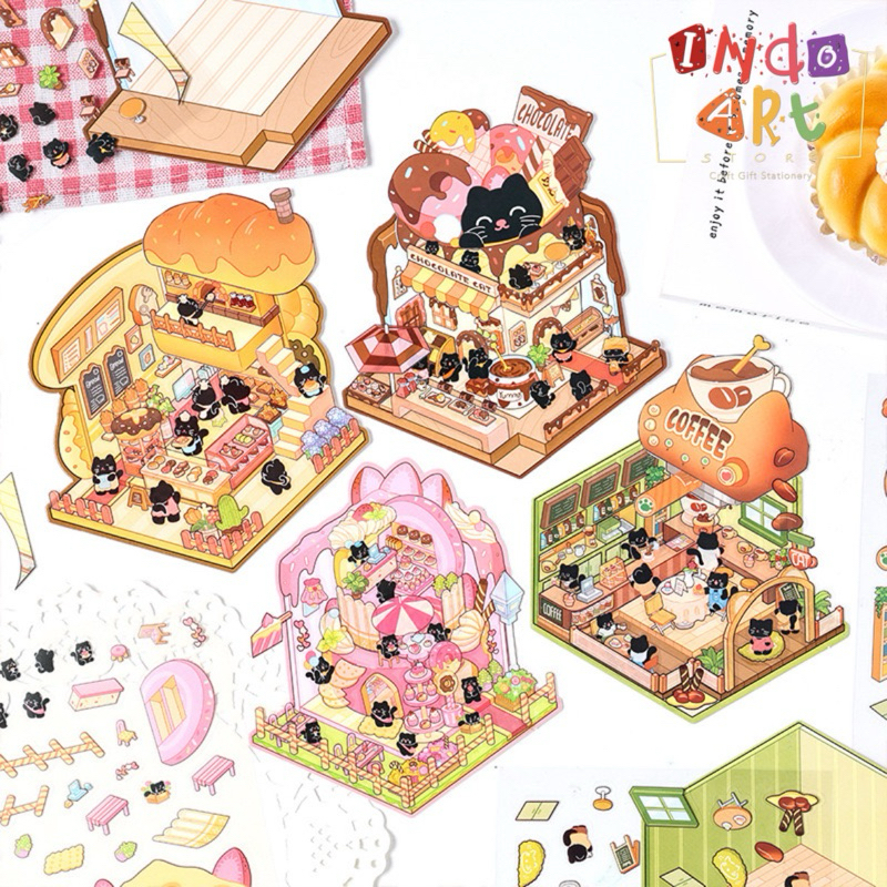 (IAS) DIY Scene Sticker Korea 3D Room Panda Ice Cream Bakery Pattiserie Pastry Dessert Shop Rabbit B