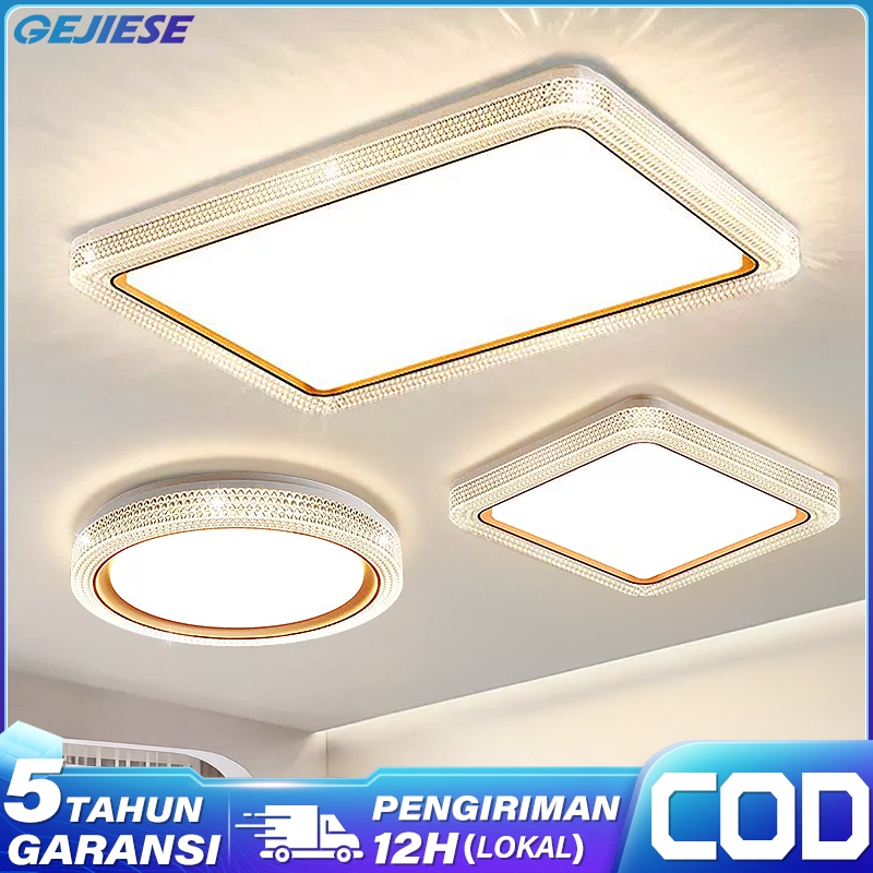 【✅COD】Lampu Plafon Kristal Persegi Bulat Lampu Gantung Ruang Tamur 3 Warna 36/48W LED Lampu Hias