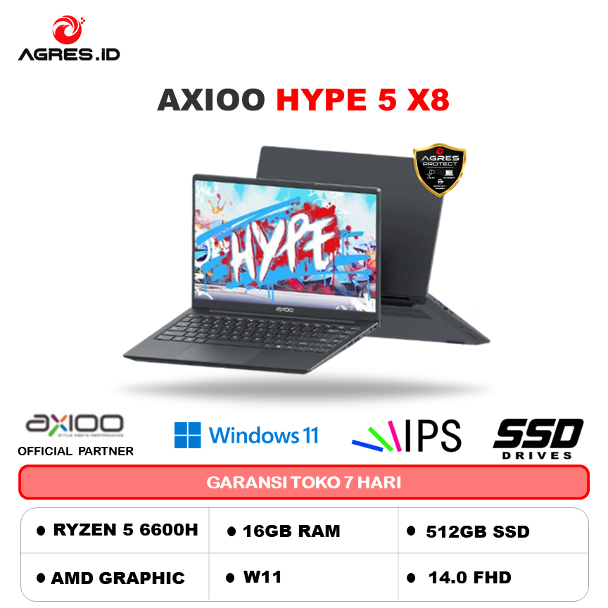 AXIOO HYPE 5 AMD X6 RYZEN 5 6600H 16GB 512GB W11+OFFICE PERMANEN 14.0FHD IPS BLIT HDMI GRY