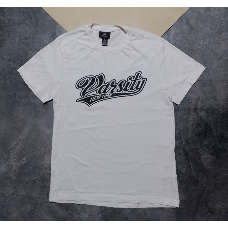 Baju Kaos Oblong Putih H&M VARSITY