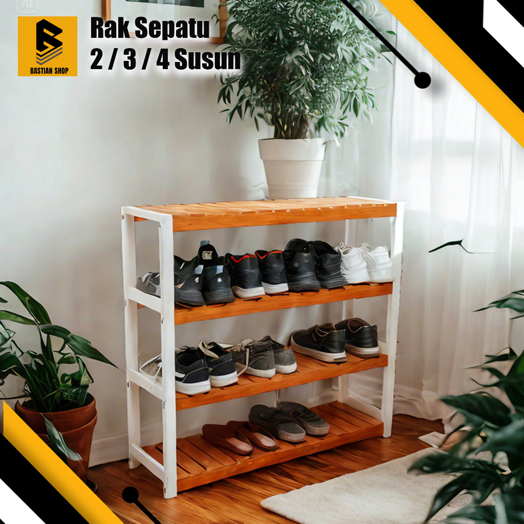 Rak sepatu susun penyimpanan rak sandal  kayu estetik rak pot tanaman