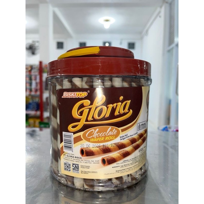 

Gloria wafer stik coklat twist panjang chocolate roll Gloria toples 500g