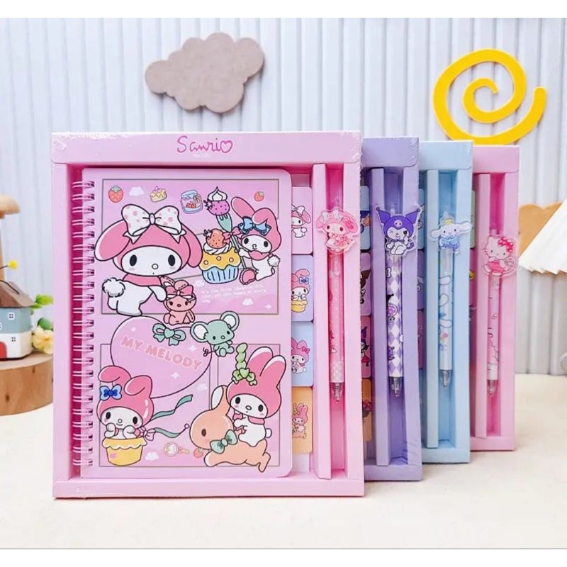 

kln kado Buku diary set notebook sanrio kuromi cinnamonroll melody plus pulpen