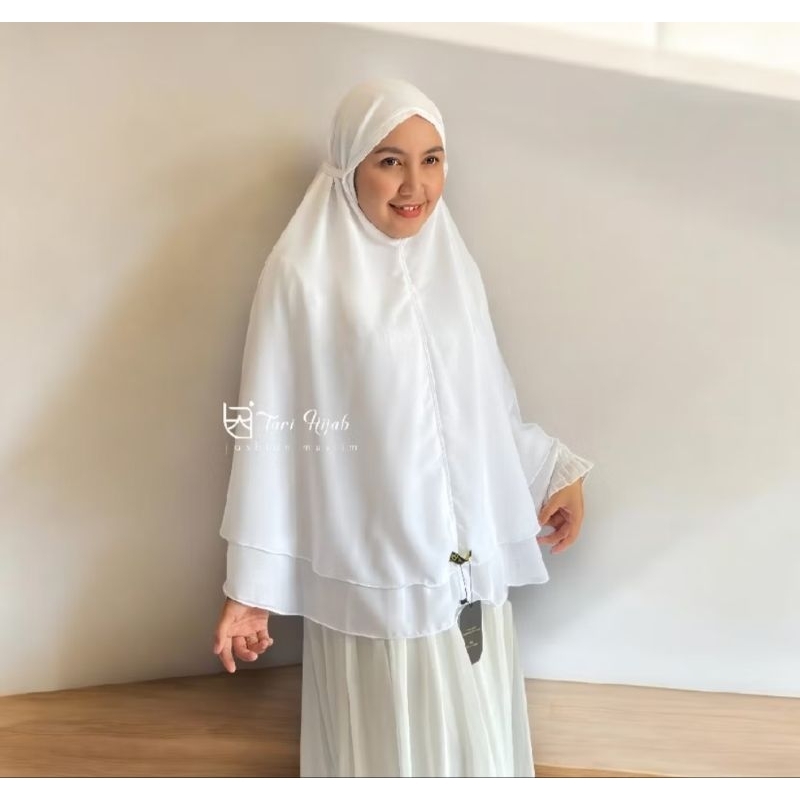 jilbab putih instan syari bergo ceruty tali prelovedd