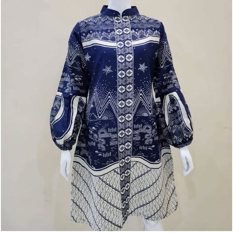 Tunik dress batik panjang lengang balon panjang bahan katun premium halusq batik tulis batik modern 