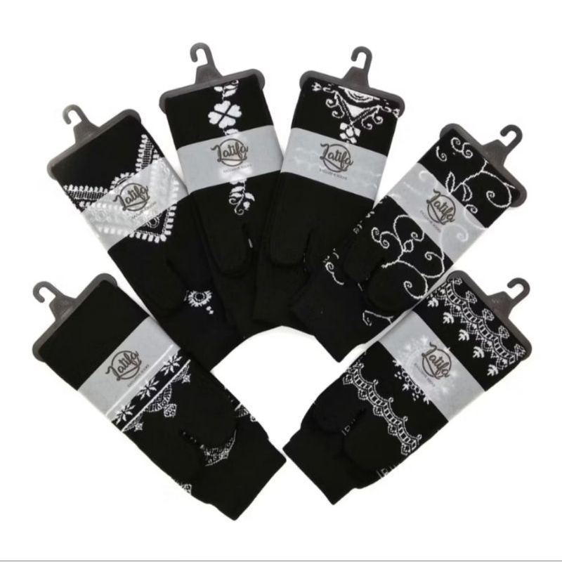 GK_021 1 psg Kaos Kaki Fashion Muslim Kaos Kaki Muslimah Jempol Hitam Motif Hena Dewasa L