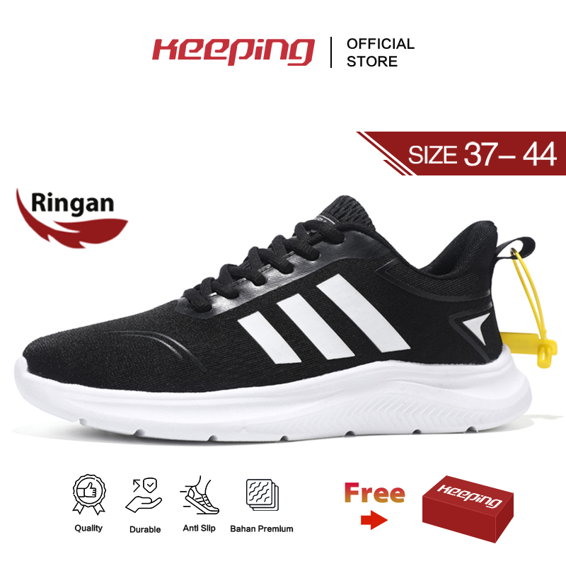 Keeping Sepatu Sneakers Pria Wanita Sepatu Sport Sekolah Hitam Sepatu Ringan Olahraga Lari Sepatu