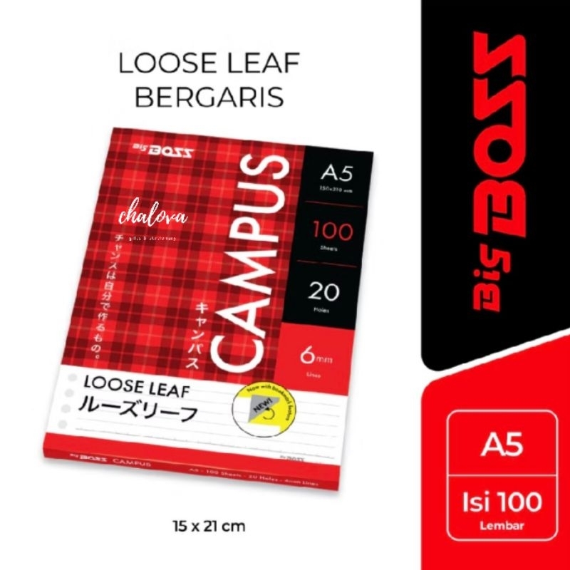 

[DUS] LOOSE LEAF BIG BOSS GARIS A5-100 PUTIH ISI 25 PAK / KERTAS BINDER / ISI BINDER