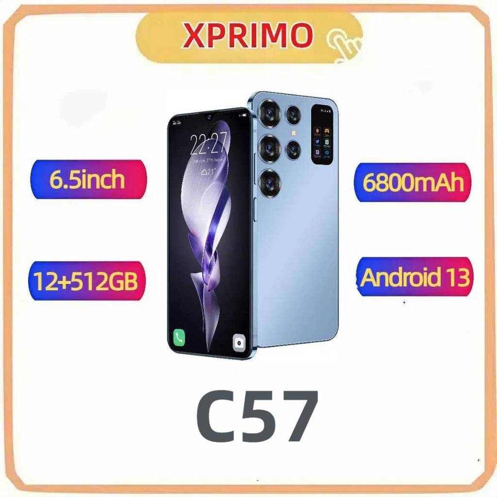 Ponsel pintar C57 Ponsel layar besar 6,5 inci Ponsel berkapasitas besar 12GB+512GB Android 13