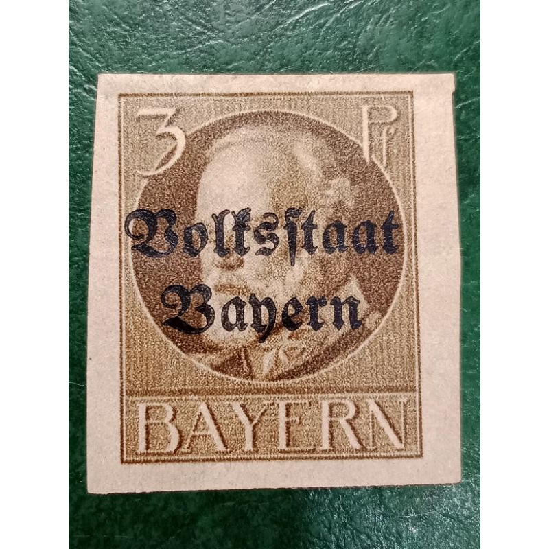 

Prangko Jerman Bavaria 3 Pf Overprinted Volksstaat bayern tahun 1920 UN USED