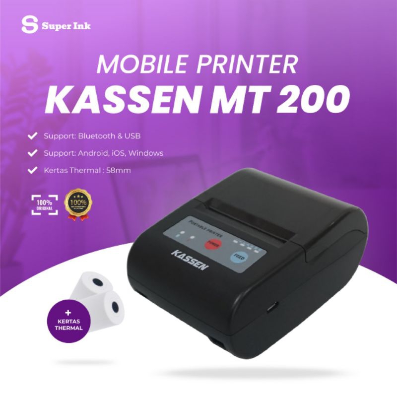 Kassen MT200 Portable Bluetooth Thermal Mini Printer