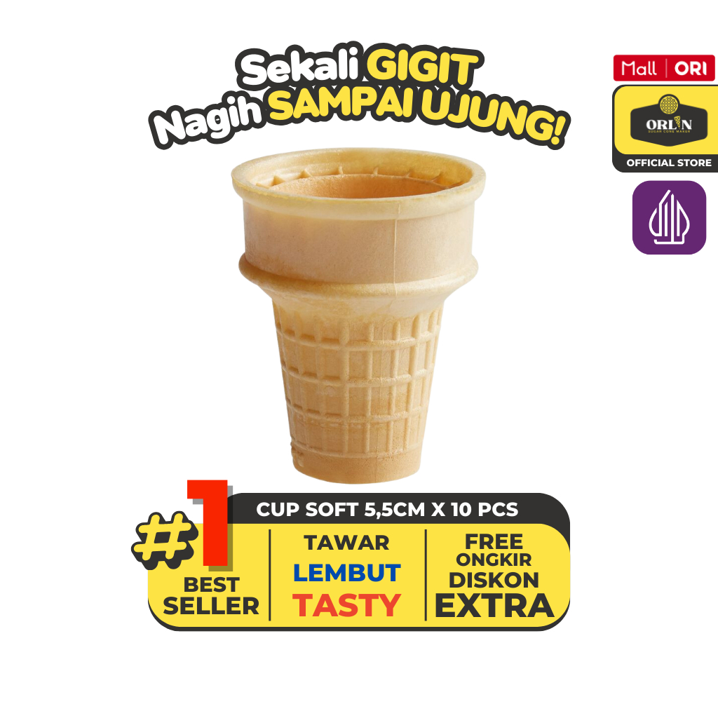

ORLIN Wafer Cup Cone Es Krim MCD 5,5cm x 7cm isi 10pcs Sekali Gigit, Nagih Sampai Ujung