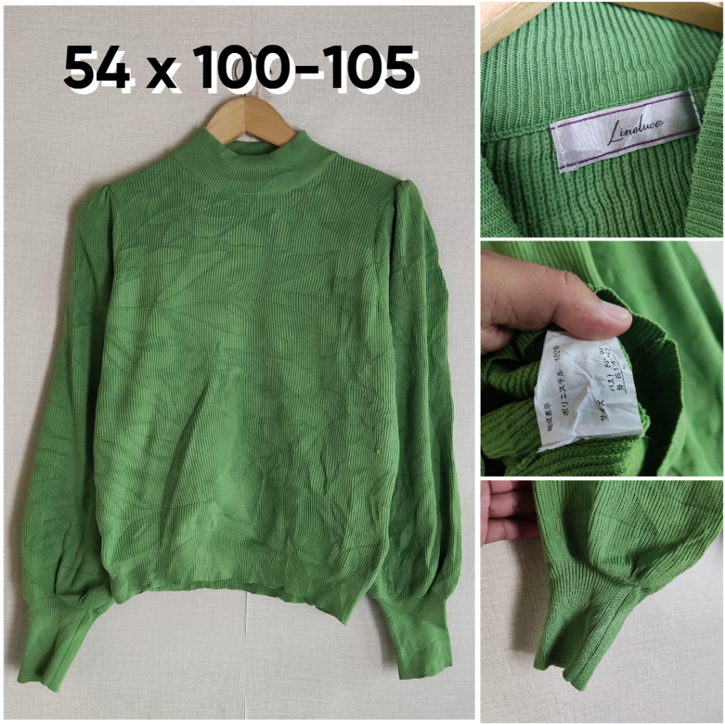 Sweater Linoluce Hijau Size L Wanita Atasan Cewek Outer Knit Lengan Bal0n Tebal Ringan ZX281