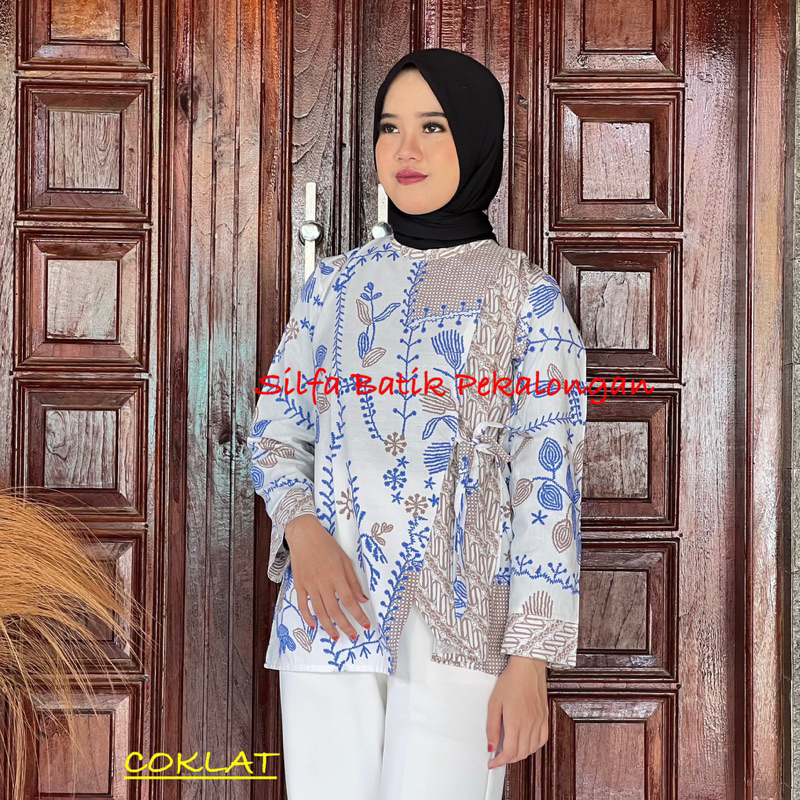 b13 | Baju Batik Cewek Azalea Lengan Panjang Atasan Batik Wanita Modern Kekinian Batik Kerja Kantor 